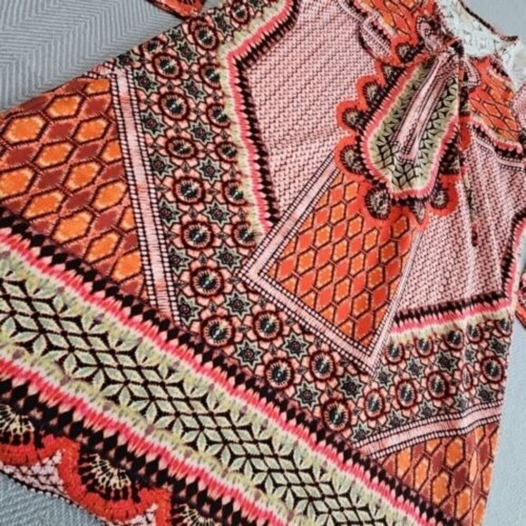 Fig & Flower Blouse Size Medium Red Floral Boho Peasant Tunic Lined Festival GUC - Picture 3 of 14